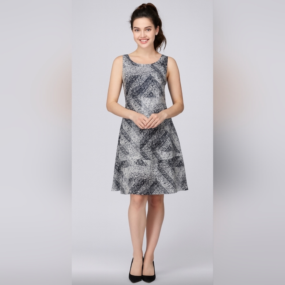 Karl Lagerfeld Fit & Flare Dress  White, Grey & Silver Faux Lace Floral
